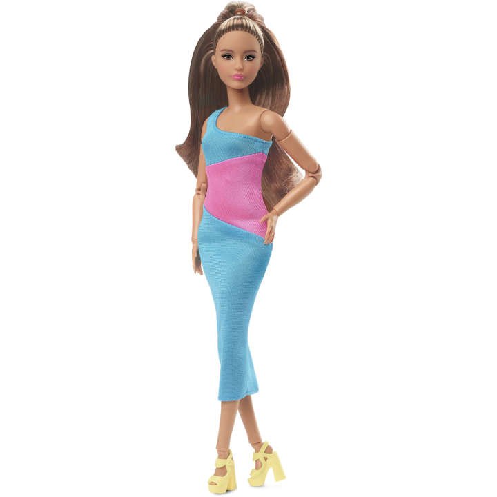 Barbie Signature Looks Doll Model 15 Brunette Ponytail Turquoise Pink Dress