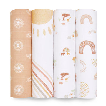 Aden + Anais - Premium Collection - Cotton Muslin Swaddles - 4 Pack Keep Rising Swaddles