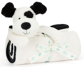 Baby Jellycat - Bashful Black & Cream Puppy Blankie Blankets