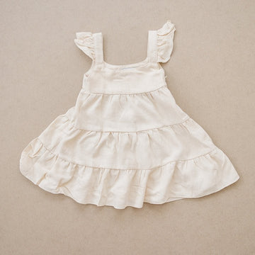 Beba Bean - Ruffle Linen Dress Ivory / 3-6M Baby & Toddler Clothing