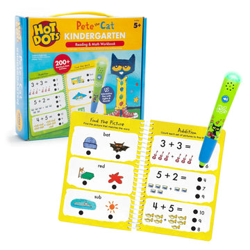 Educational Insights - Hot Dots - Pete the Cat - Kindergarten Reading & Math Workbook Activity Toys