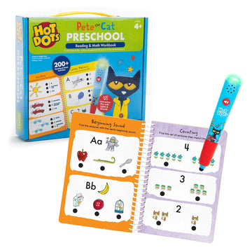 Educational Insights - Hot Dots - Pete the Cat - Preschool Reading & Math Workbook Activity Toys
