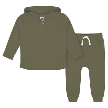 Gerber - Baby Boys Waffle Knit Hoodie & Jogger Set Army Green / 12m Baby & Toddler Clothing