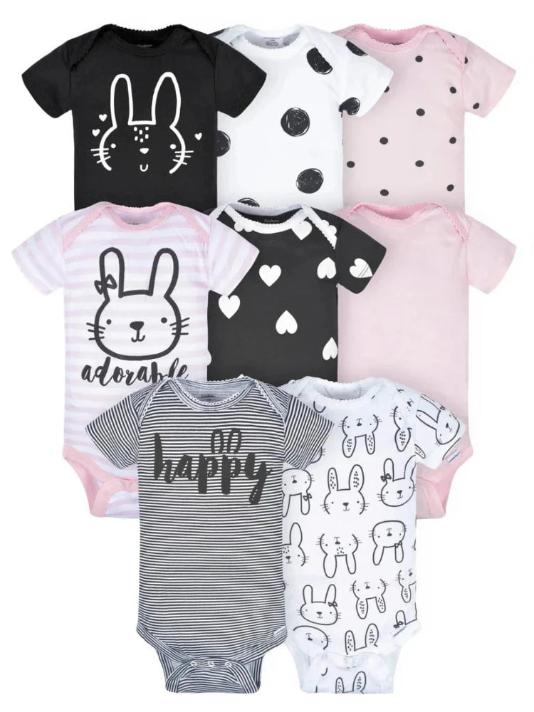 Gerber - Baby Girl Bunny Onesies Bodysuit - 8 Pack