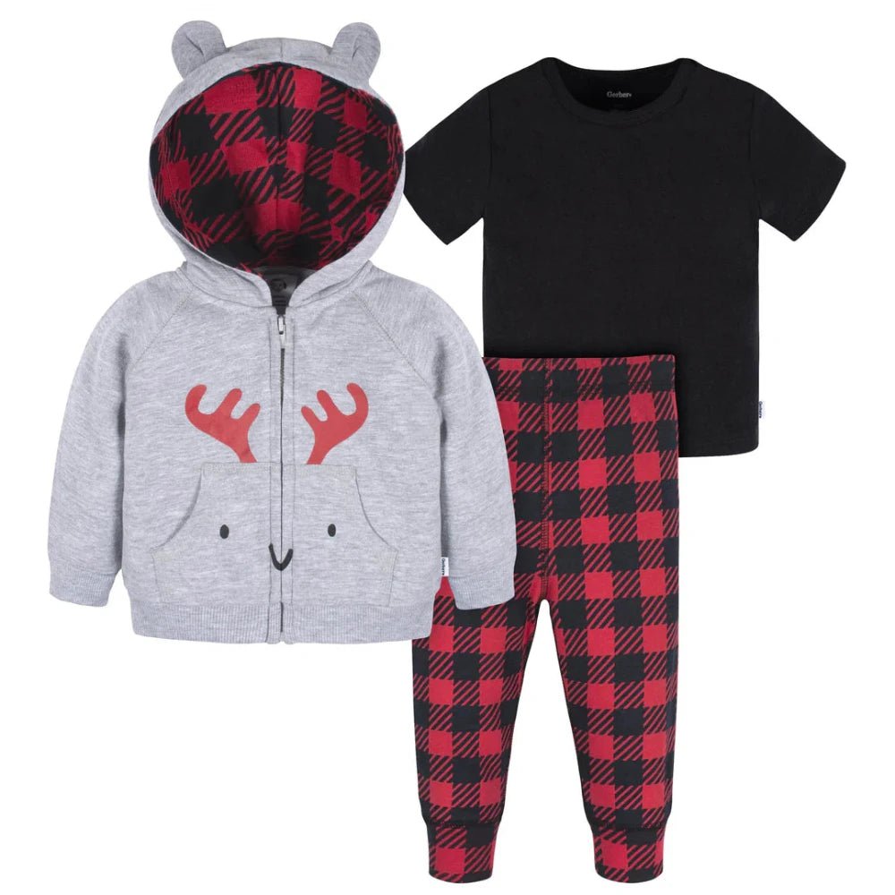 Gerber - Baby Moose Hoodie, T-Shirt + Pant Set