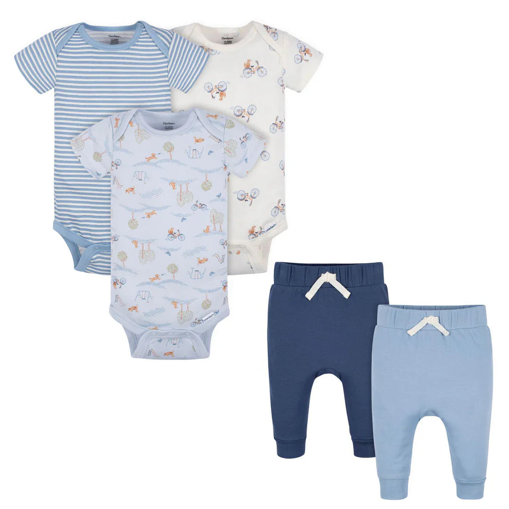 Gerber - Onesie Bodysuits + Pants - 5Pc Set