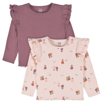 Gerber - Toddler Double Ruffle Tops - 2 Pack Burgundy Floral / 2T Baby & Toddler Clothing