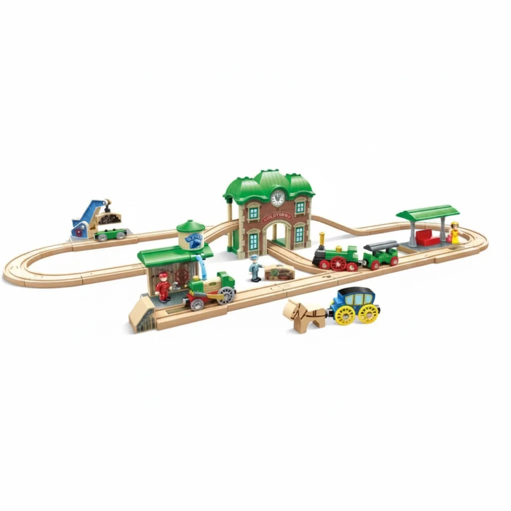 Hape - Wooden Retro Train & Station Toy Set