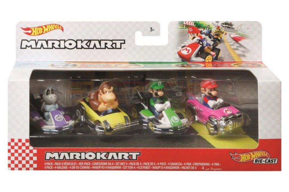 Hot Wheels - Mario Kart Die-Cast 4-Pack - 1:64 Scale Character Vehicles
