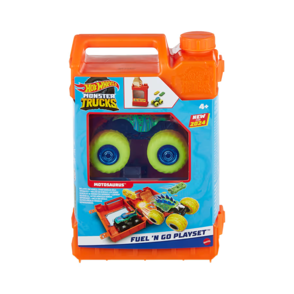 Hot Wheels - Monster Trucks Fuel N' Go Playset - Motosaurus Truck & Crushed Cars