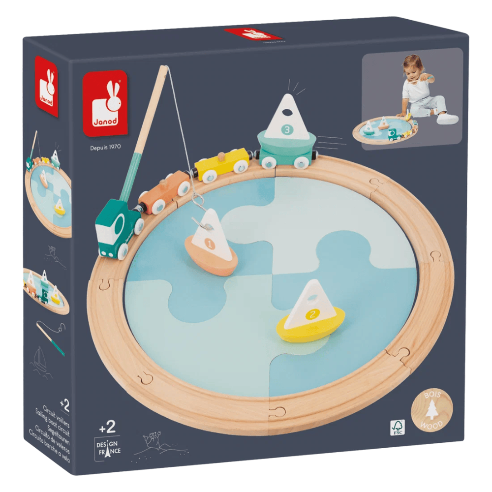 Janod - Bolid - Sailing Boat Circuit Wooden Train Set (20 Pieces)