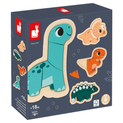 Janod - Dino: 4 Progressive Difficulty Puzzle (2-3-4-5pcs)