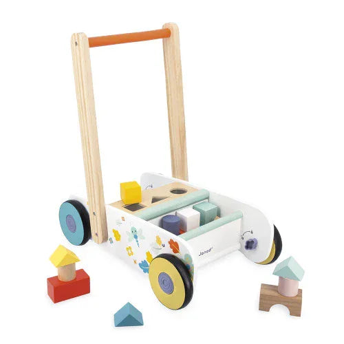 Janod - Pure Wooden Cubes Walking Cart