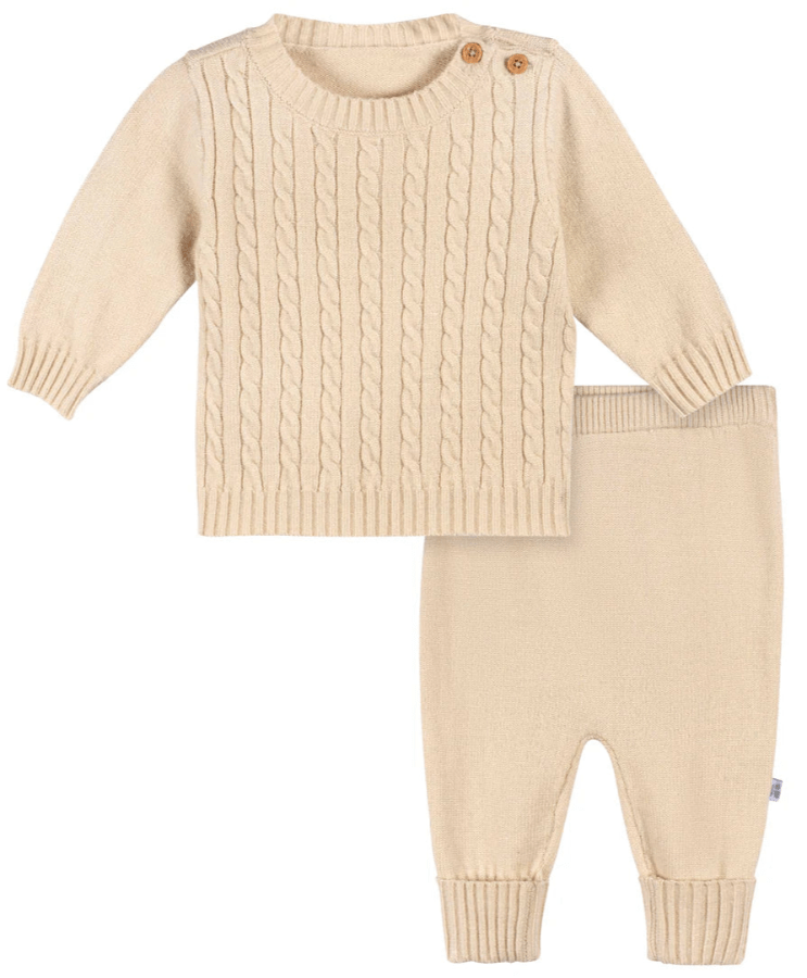 Just Born - Sweater Knit Set - Tan 2pk