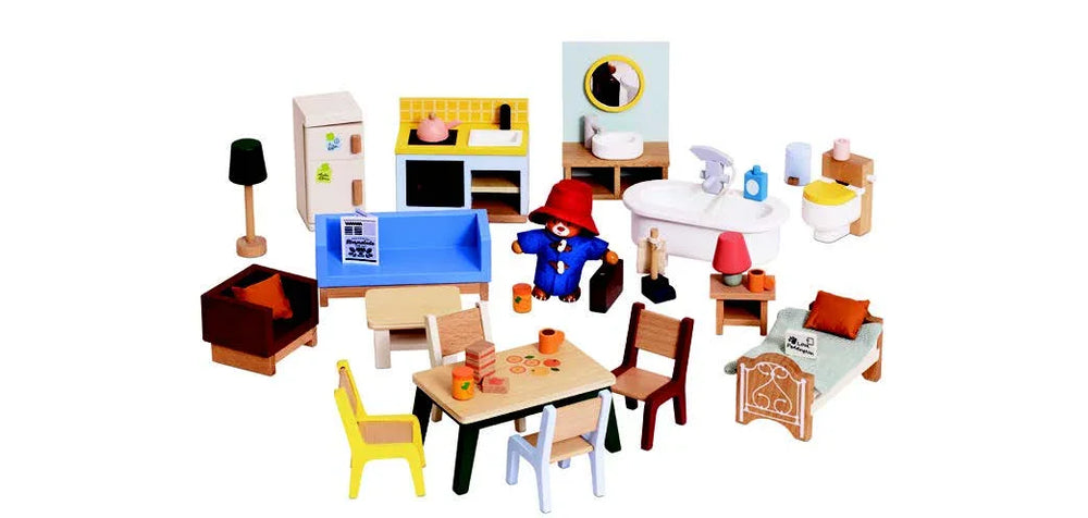 Le Toy Van - Paddington Doll House Furniture - 35-Piece Wooden Furniture Set with Paddington Figure