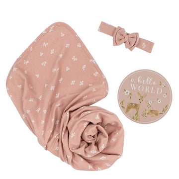 Living Textiles - Hello World Newborn Gift Set Dusty Rose Gift Set