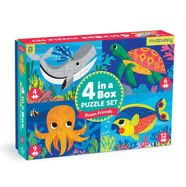 Mudpuppy – Ocean Friends 4-in-a-Box Puzzle Set