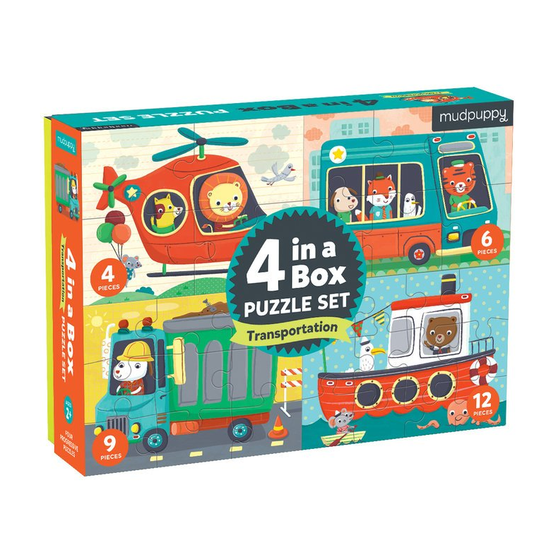 Mudpuppy – Transportation 4-in-a-Box Puzzle Set