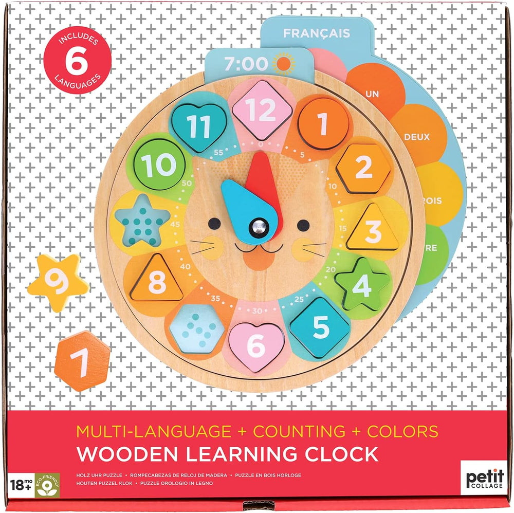 Multi-Language + Counting + Colors Wooden Learning Clock
