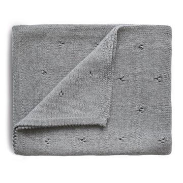 Mushie - Knitted Pointelle Baby Blanket Grey Melange Blankets & Swaddles