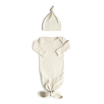 Mushie - Ribbed Knotted Baby Gown + Beanie Set Ivory Baby & Toddler Clothing