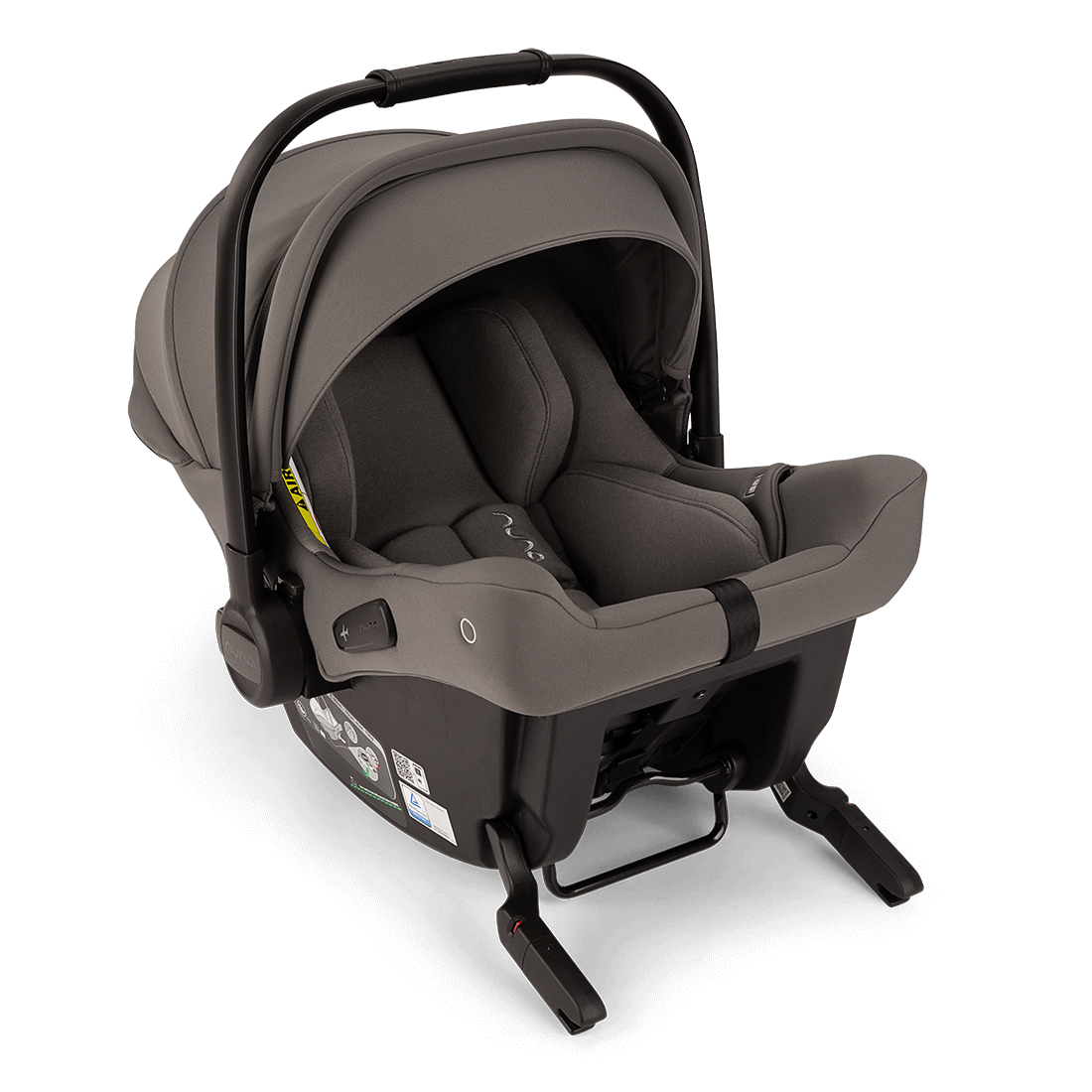 Nuna PIPA Infant Car Seat in gray, featuring a sturdy handle and side-impact protection for enhanced safety.