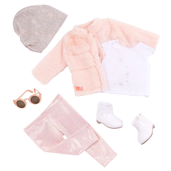 Our Generation Deluxe - Fancy & Furry - Pink Faux-Fur Coat Outfit for 18-Inch Dolls