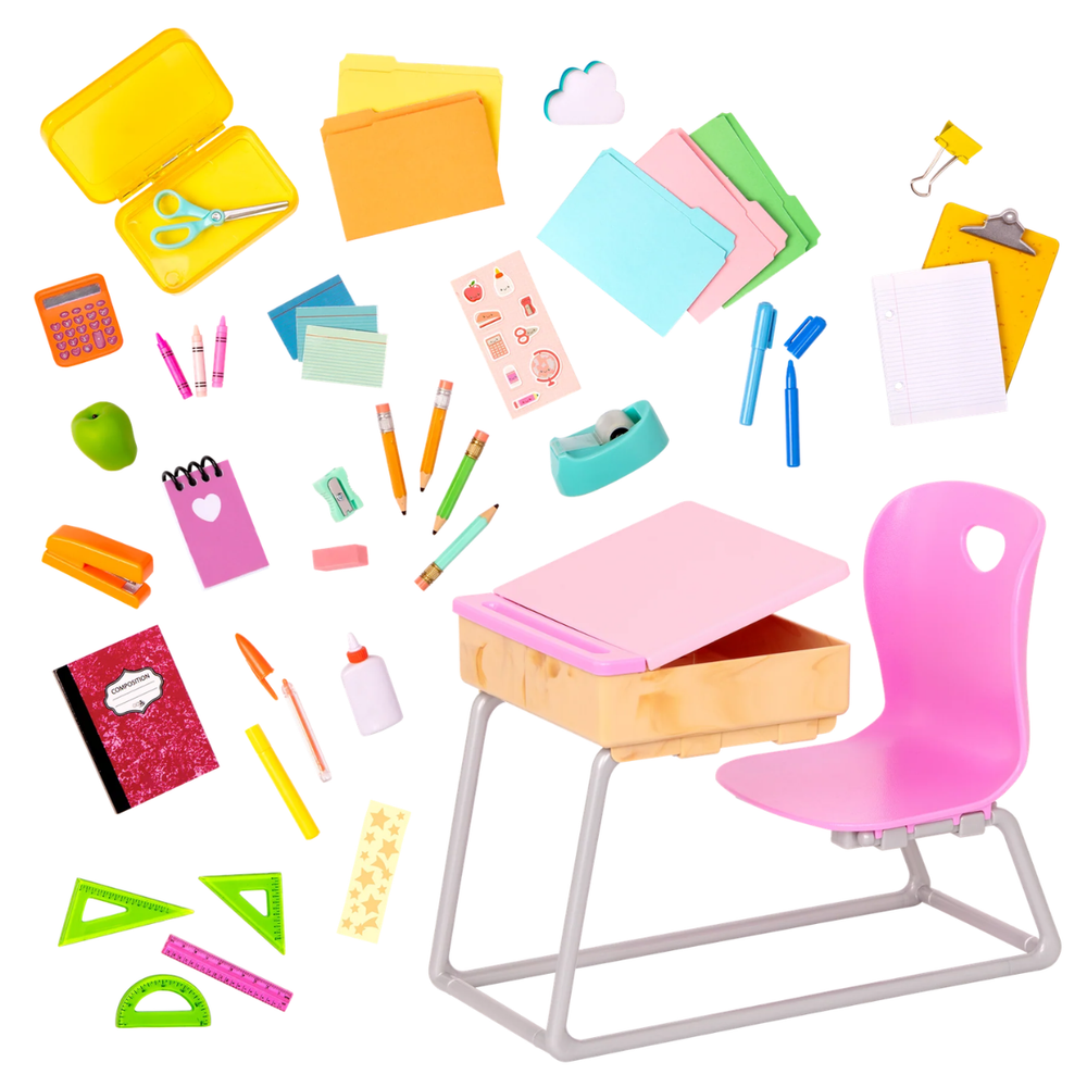 Our Generation - Flying Colors - 46-Piece School Desk & Supplies Set for 18-Inch Dolls