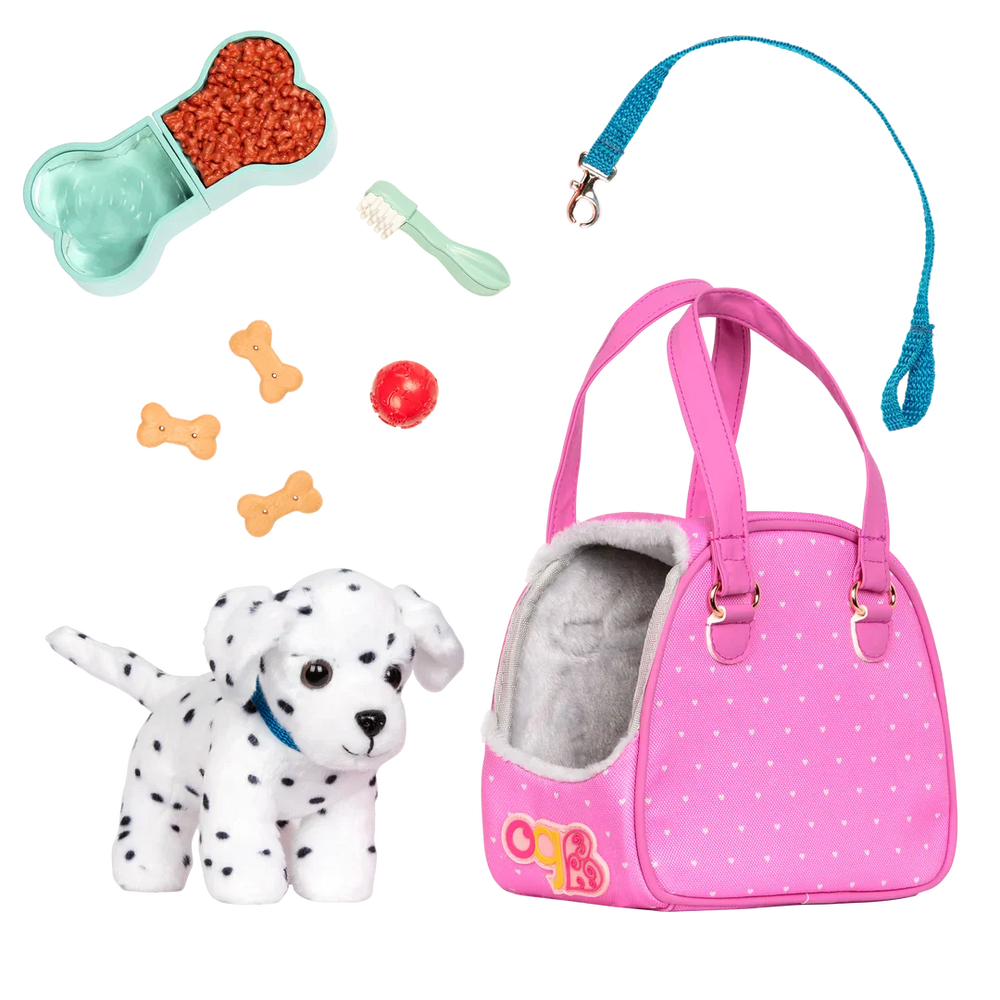 Our Generation - Hop In Dog Carrier – Dalmatian Puppy & Pet Travel Set