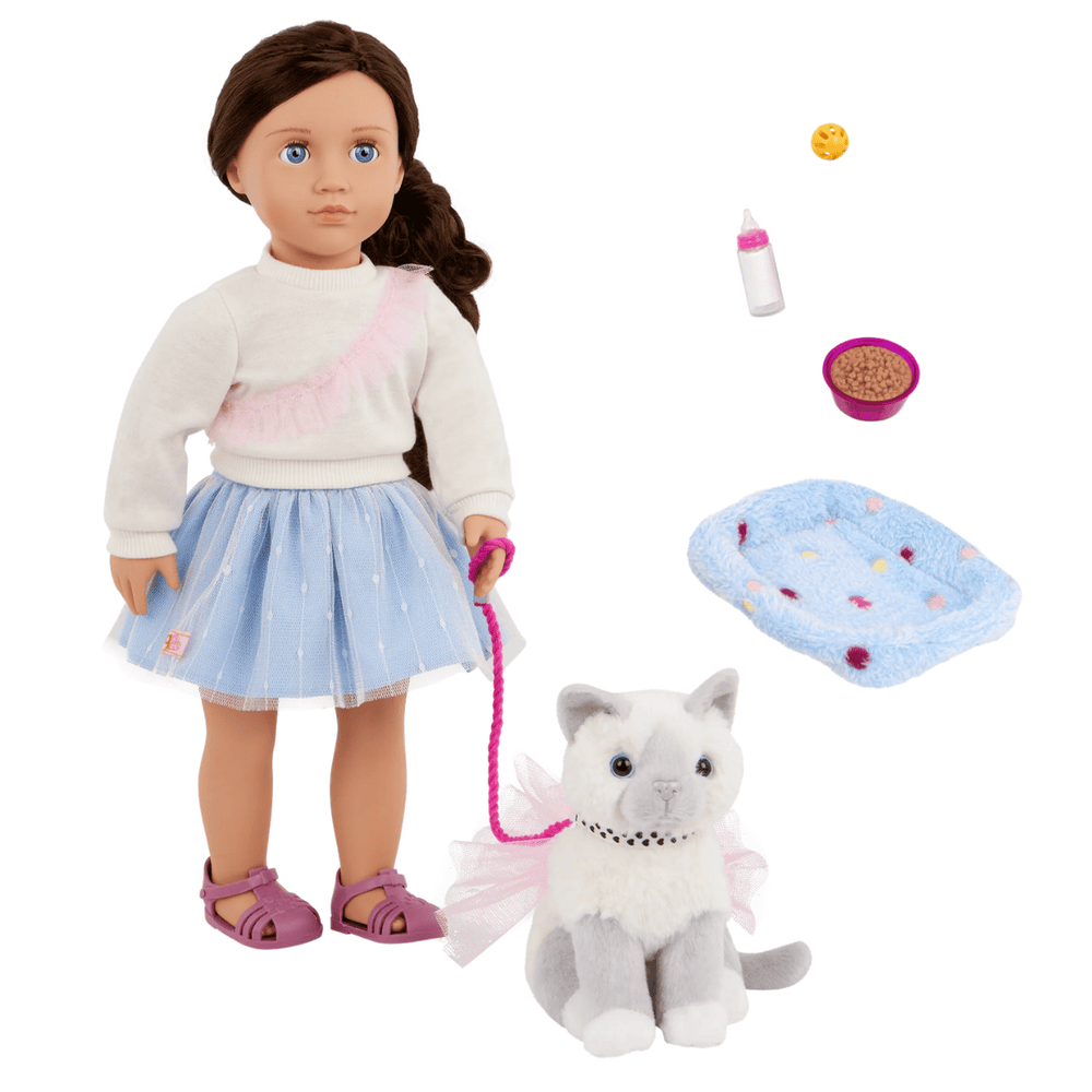 Our Generation - Mindy & Pepper - 18-Inch Doll and Plush Kitten Set