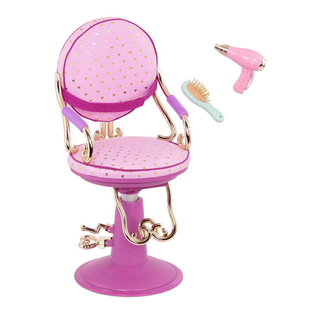 Our Generation - Sitting Pretty Salon Chair - Pink Adjustable Hair Styling Chair for 18-Inch Dolls
