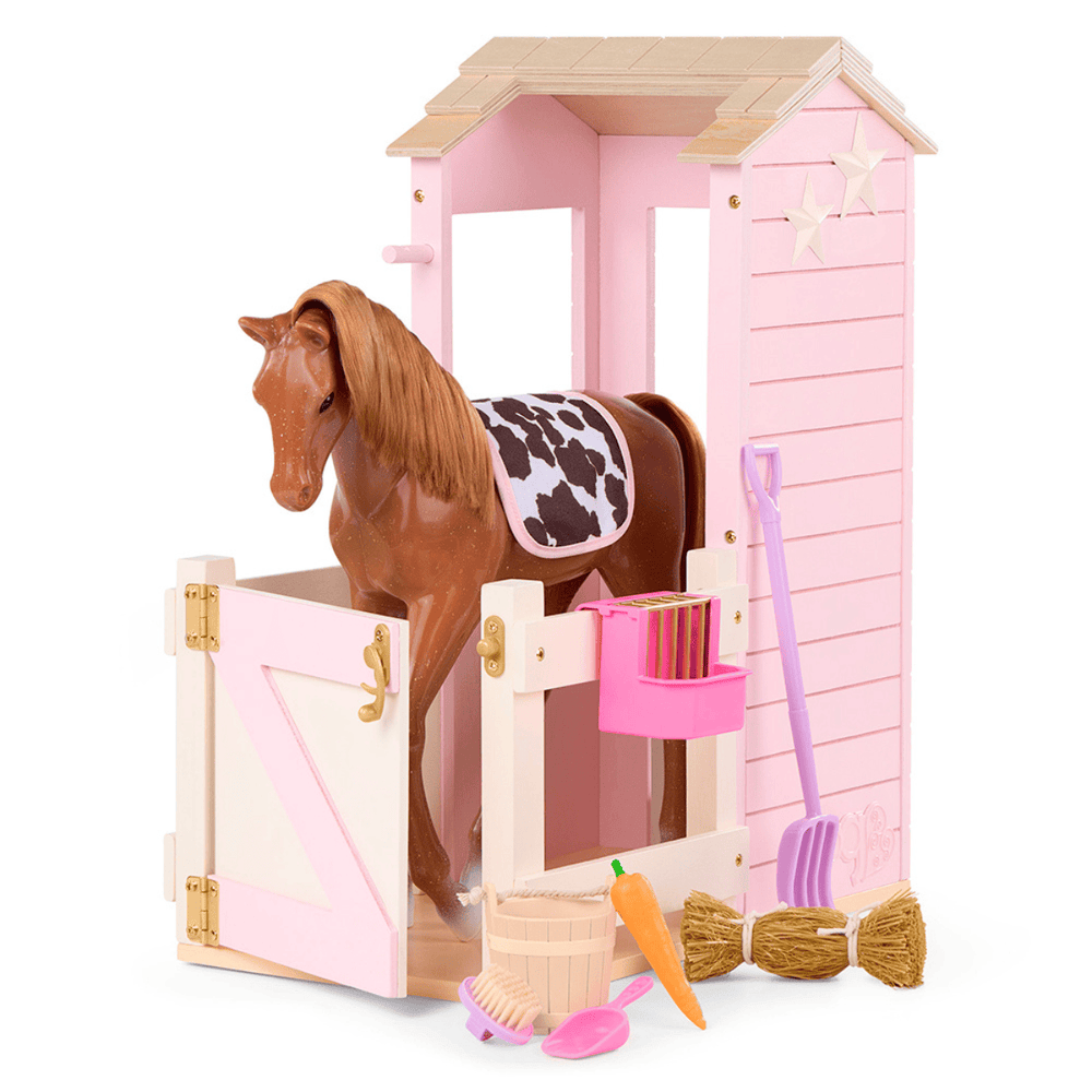 Our Generation - Wooden Horse Barn with Foal & Accessories