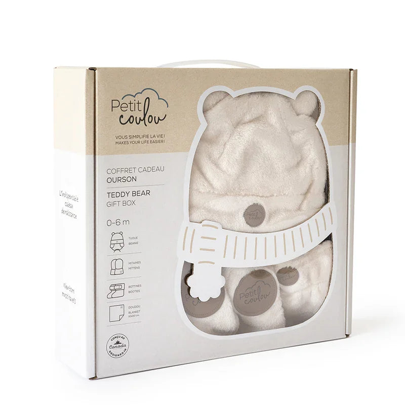 Petit Coulou - Minky Teddy Bear Gift Box - 4-Piece Baby Gift Set