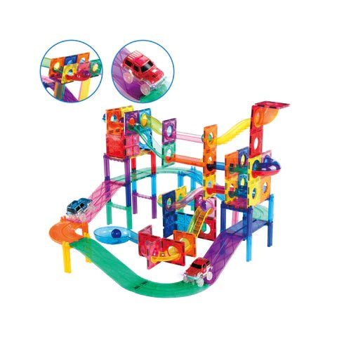 PicassoTiles - 2-in-1 Marble Run and Racing Track Magnet Toy - 108pc