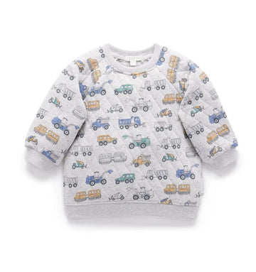 Purebaby - Quilted Slouchy Pullover - Snow Vehicles 6-12m Baby & Toddler Clothing