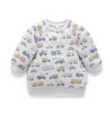 Purebaby - Quilted Slouchy Pullover - Snow Vehicles