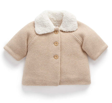 Purebaby - Shearling Lined Cardigan Camel Melange / 0-3m Baby & Toddler Clothing