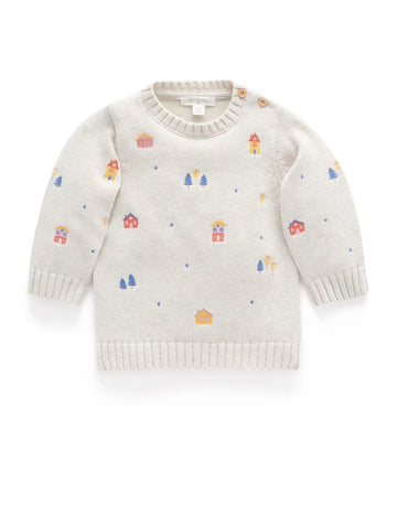 Purebaby - Snowy Embroidered Pullover Snowy Village / 3-6m Baby & Toddler Clothing