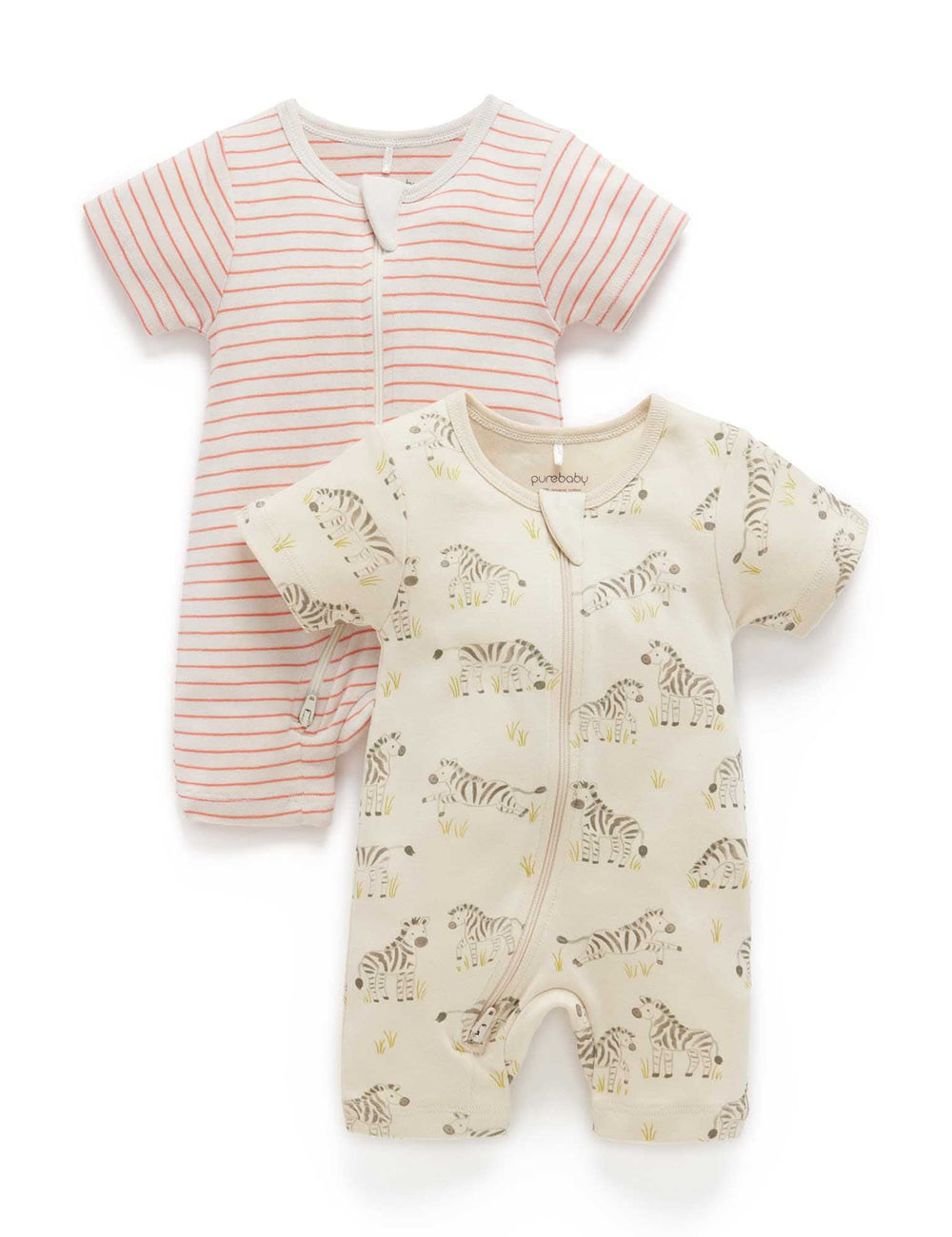 Purebaby - Zippered Romper - 2 Pack