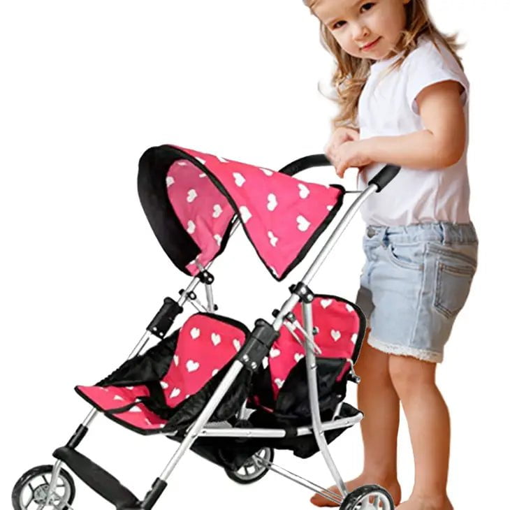 The New York Doll Collection Twin Stroller with Basket and Hood Little Canadian