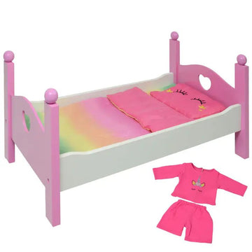 The New York Doll Collection - Wooden Doll Bed Set - Rainbow Unicorn Toddler Toys