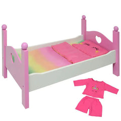 The New York Doll Collection - Wooden Doll Bed Set - Rainbow Unicorn