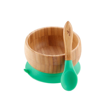 Avanchy - Bamboo Suction Bowl + Spoon 4M+ Green All Feeding