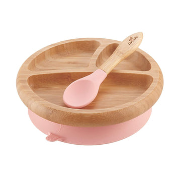 Avanchy - Bamboo Suction Plate + Spoon 4M + Pink All Feeding