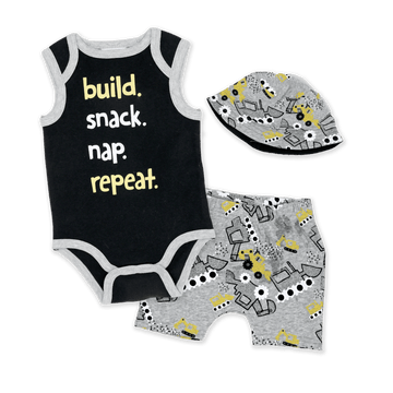 Baby Mode - Build, Snack, Nap, Repeat 3 Piece Set 0-3M Boy Clothing