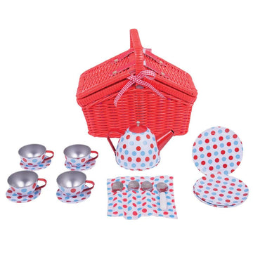 Bigjigs - Spotted Basket Tea Set Pretend Play