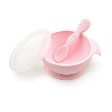 Bumkins - Silicone First Feeding Set with Lid & Spoon Pink All Feeding