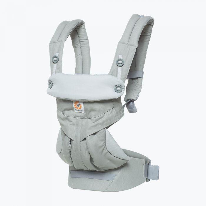 Ergobaby 360 All Positions Baby Carrier in light grey, featuring padded shoulder straps and a structured bucket seat designed for ergonomic multi-position babywearing from infancy to toddlerhood.