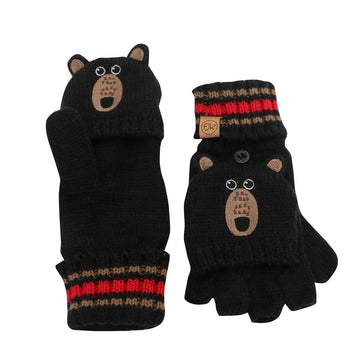 Flapjacks - Knitted Fingerless Gloves w/Flap - Black Bear (2-4Y) Gloves & Mittens