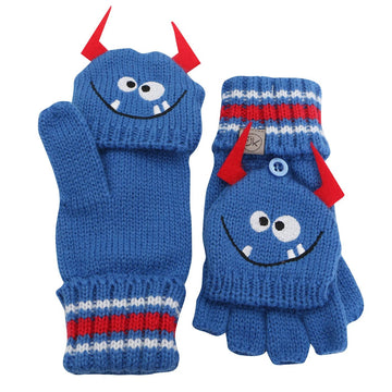 Flapjacks - Knitted Fingerless Gloves w/Flap - Monster (2-4Y) Gloves & Mittens